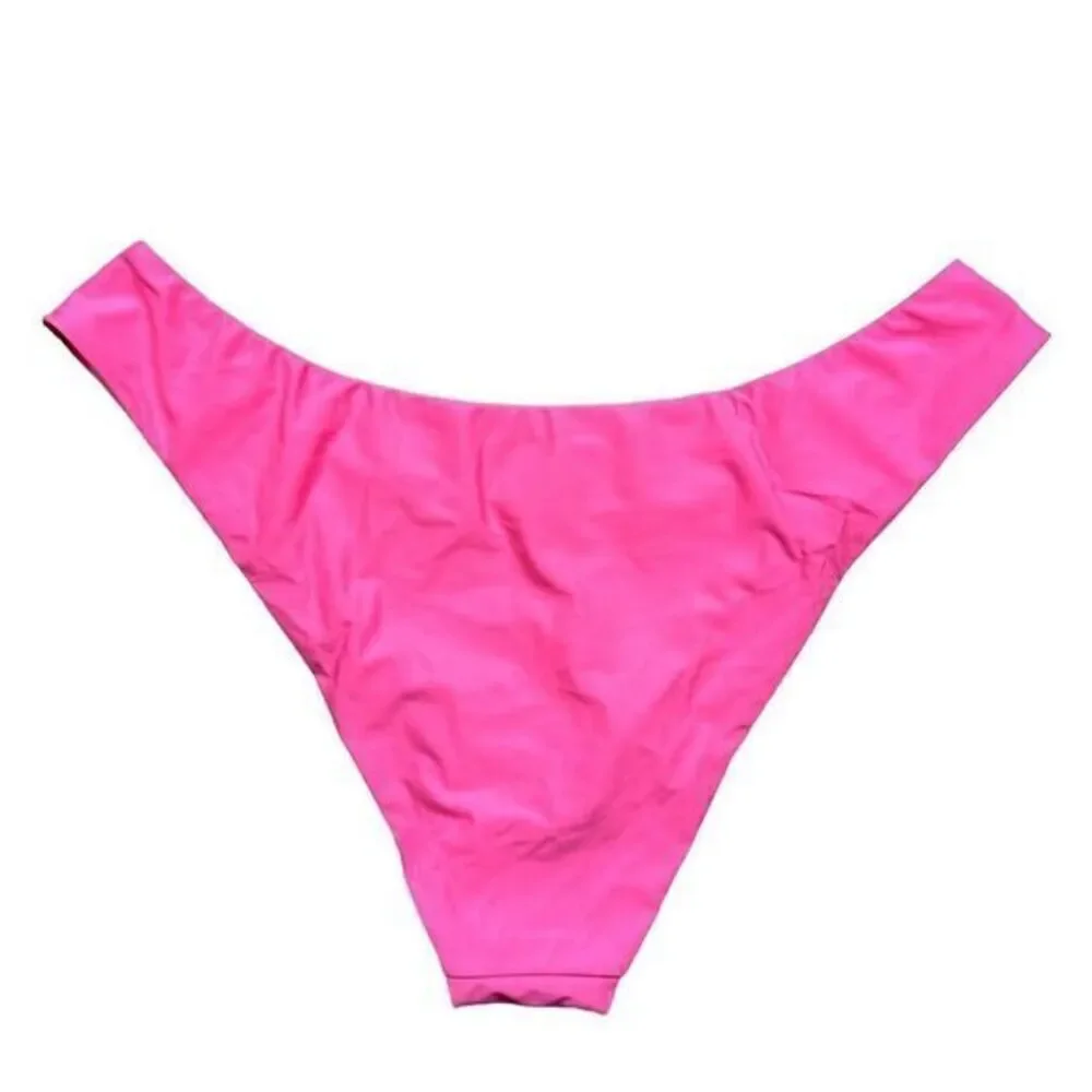 NWT J. Crew Women's Curved‎ Waist Cheeky Bikini Bottom Pink Size L Swimwear